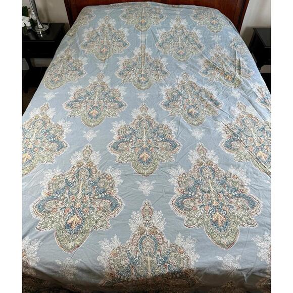 Pottery Barn King Duvet Cover Dusty Blue Floral Serrano Medallion Boho Paisley - Picture 1 of 8
